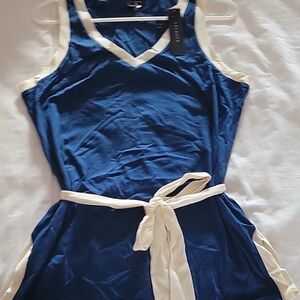 Blue and White Sleeveless Shirt